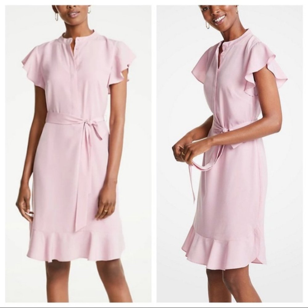 Ann Taylor Pink Nectar Flutter Ruffle Belted Shirt